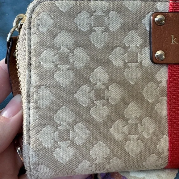 Kate Spade Tan Clutch Wallet with Red and Purple Stripe - Picture 3 of 6